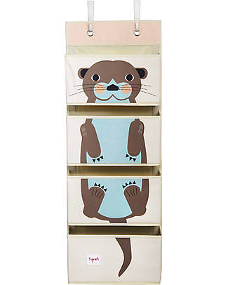 3 Sprouts Organizer da Muro con Ganci 4 Tasche - Lontra - Marrone/Azzurro Portaoggetti da Muro